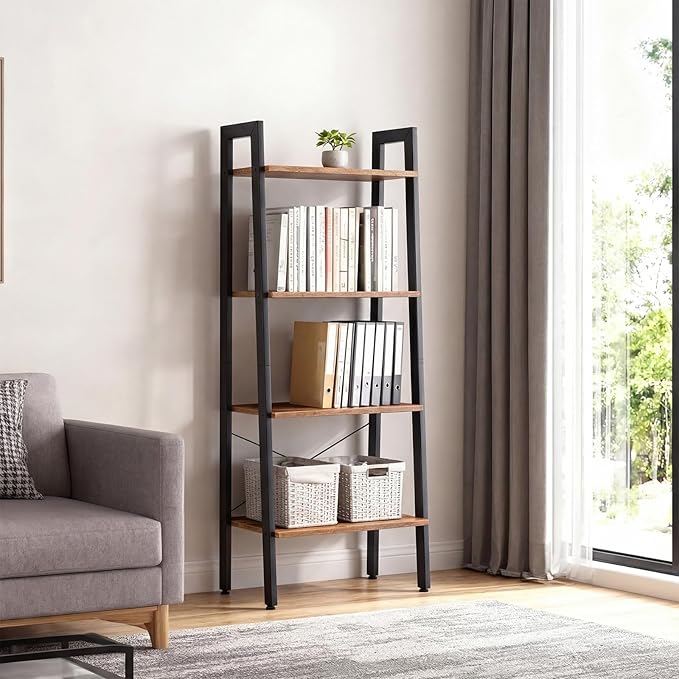DUMOS Ladder Shelf, 4-Tier Display Bookshelf, Industrial Style Storage Standing - Image 7
