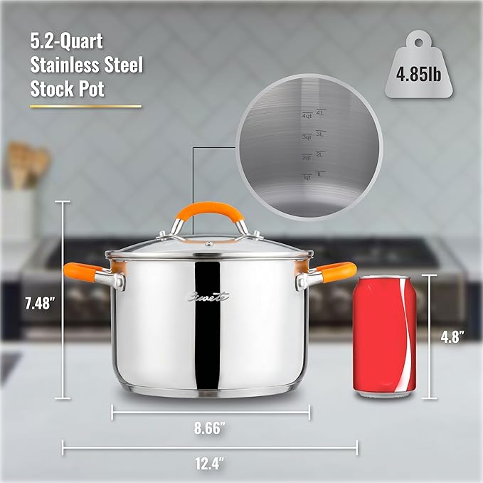 Ciwete Stainless Steel Stock Pot, 5.2 Quart Soup Pot - Image 6