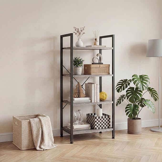 DUMOS 4 Tiers Bookshelf, Classical Book Shelf, Tall Display Shelves in Living - Image 7