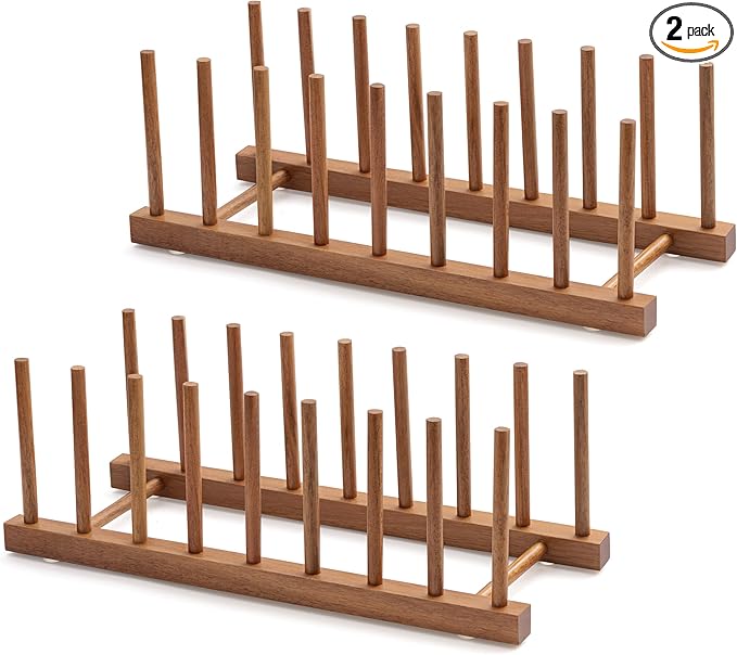 HBlife 2pcs Acacia Wooden Dish Dying Rack Pot Lid Plate Organizer Holder by HBlife