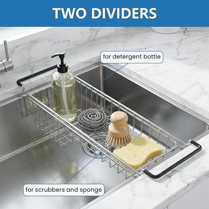 TreeLen Over The Kitchen Sink Caddy Sponge Holder Organizer Drying Rack - Image 5
