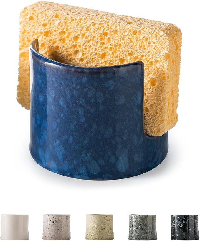 Zoeeker Kitchen Sponge Holder, Ceramic Sponge Organizer Scrubby Holder Sink by LAUCHUH