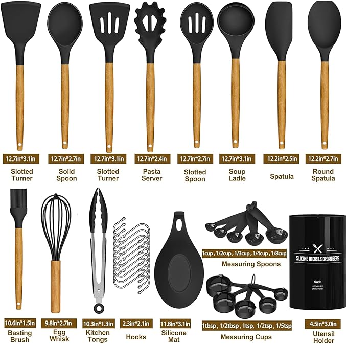 Umite Chef Kitchen Cooking Utensils Set, Wooden Handle Silicone Kitchen Gadgets - Image 4