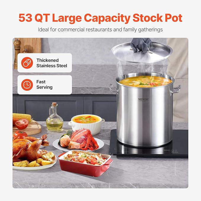 VEVOR Stainless Steel Stockpot, 53 Quart Large Cooking Pots, Cookware Sauce Pot - Image 2