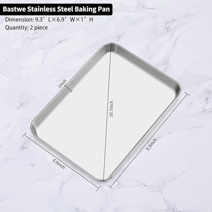 Baking Sheets 2 Pieces, Bastwe Stainless Steel Baking Pan Tray Cookie Sheet - Image 5