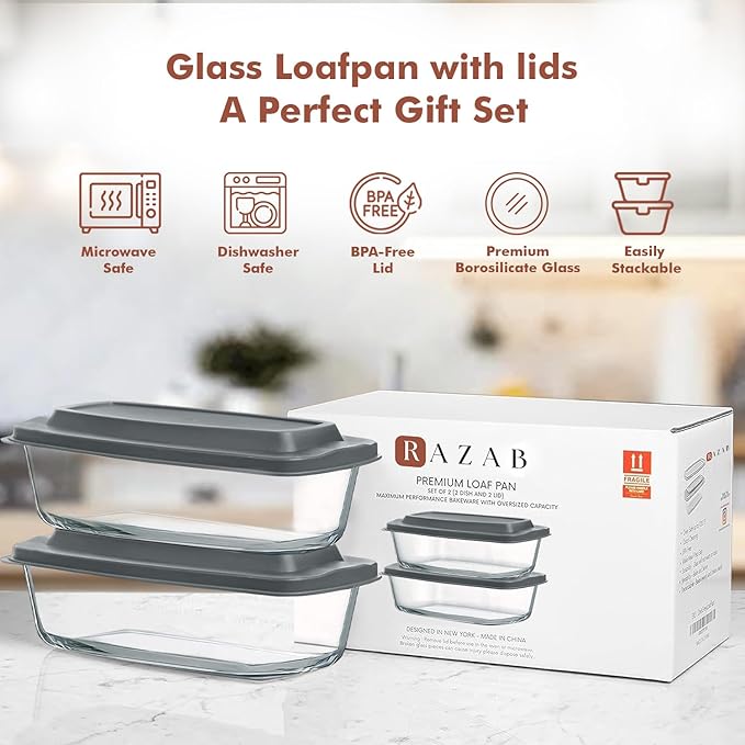 Razab LARGE 7.6 Cups/1800 ML/1.9 Qt Glass Loaf Pan - Image 7