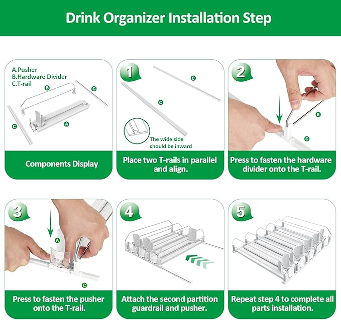 Drink Organizer for Fridge-White Automatic Pusher Glide, 12oz 16oz 20oz-Soda - Image 7