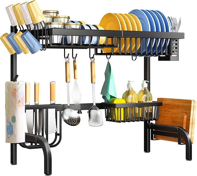 SAYZH Over The Sink Dish Drying Rack, Adjustable 2 Tier Metal Steel Dish Drying - Image 7