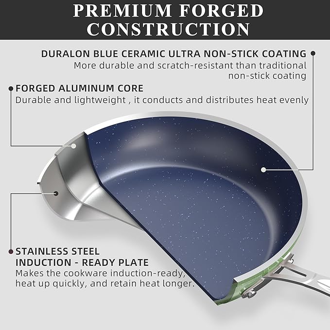 Nuwave Healthy Duralon Blue Ceramic Nonstick Cookware Set, Diamond Infused - Image 3