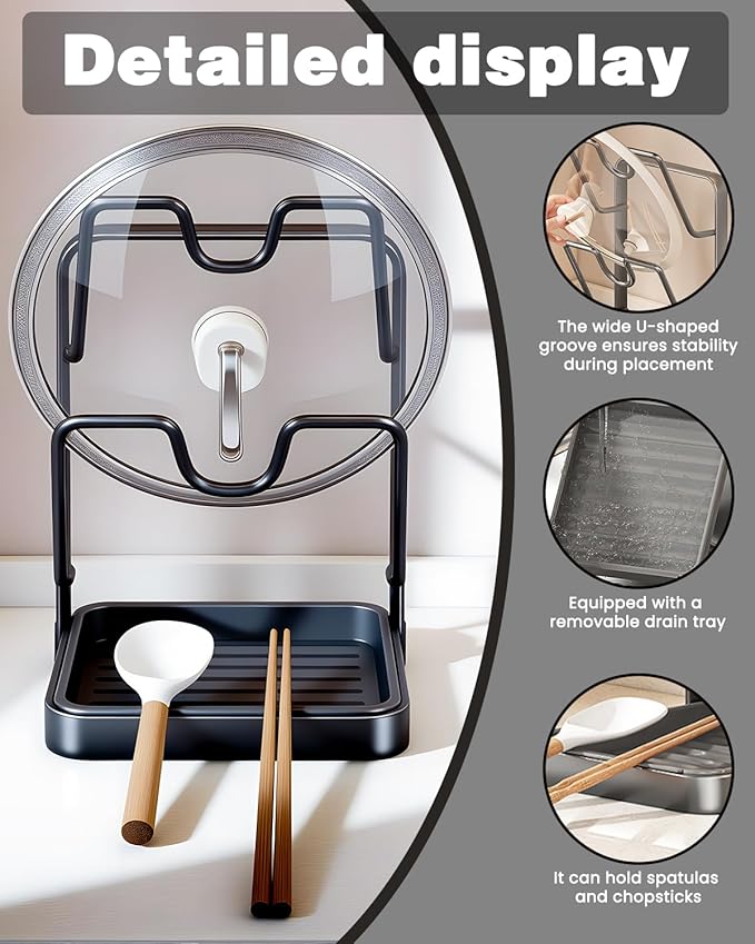 Pot Lid Organizer Holder While Cooking Kitchen Storage Rack Countertop - Image 2