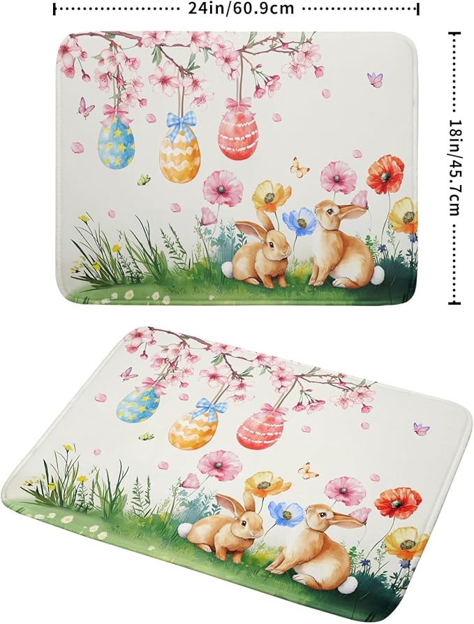 Giwawa Easter Bunny Dish Drying Mat, Spring Rabbits Eggs Hunt Dish Drainer Mats - Image 2