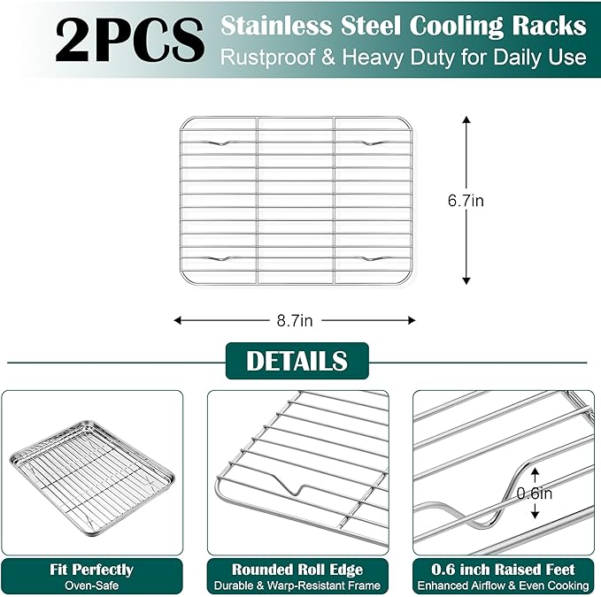E-far Small Baking Sheet with Wire Rack, Stainless Steel Cookie Sheets Trays & - Image 3