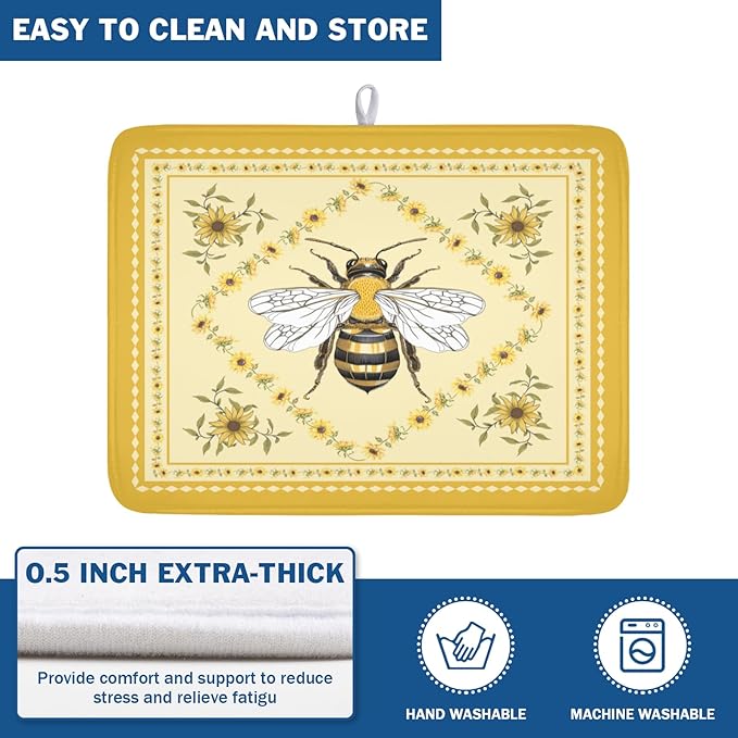 Giwawa Sunflower Bee Dish Drying Mat, Summer Rustic Sunshine Floral Dish - Image 5