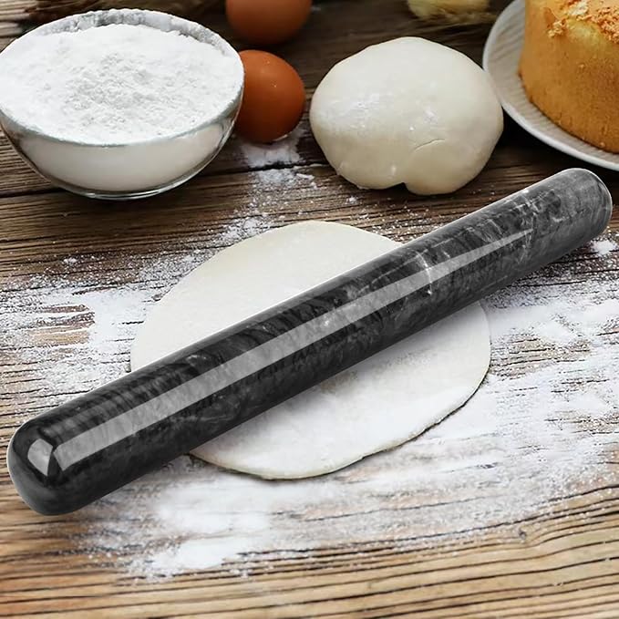 Marble Rolling Pin with Stand, 15.7" Black Stone French Heavy Polished Non - Image 4