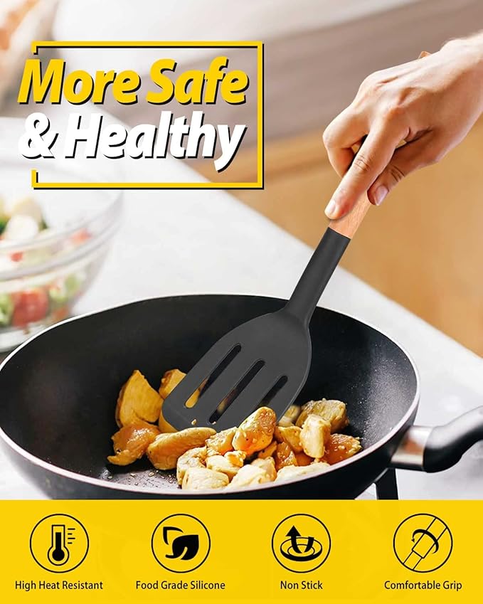 Pack of 2 Silicone Cooking Spatula, Heat Resistant Solid Turner, Non Stick - Image 3