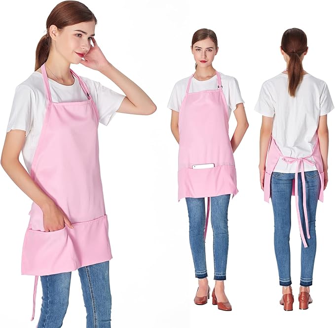 Jubatus 2 Pack 3 Pockets Adjustable Bib Apron Chef Kitchen Cooking Aprons - Image 3