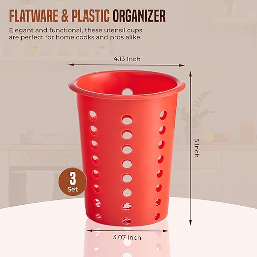 OCS Parts Perforated Utensil Drying Cups | Red | Set of 3 | Plastic Flatware - Image 2