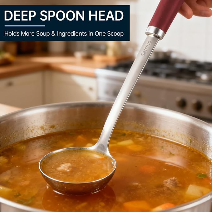 Safring Stainless Steel Soup Ladle and Spaghetti Spoon Set, Heat Resistant - Image 5