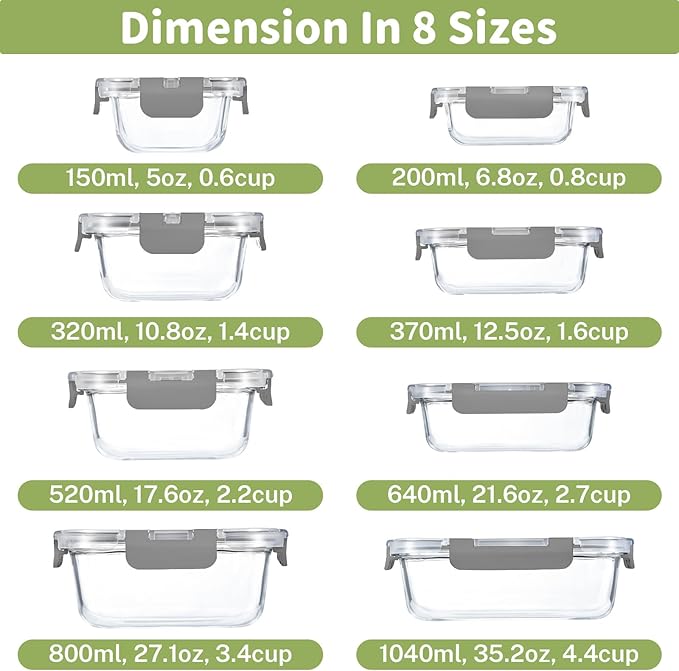 HOMBERKING 8 Pack Glass Food Storage Containers - Image 2