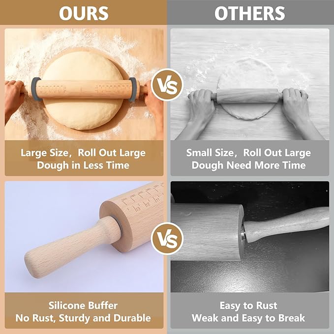 Long Adjustable Wood Rolling Pin: 21.1 Inch Rolling Pin - Image 7