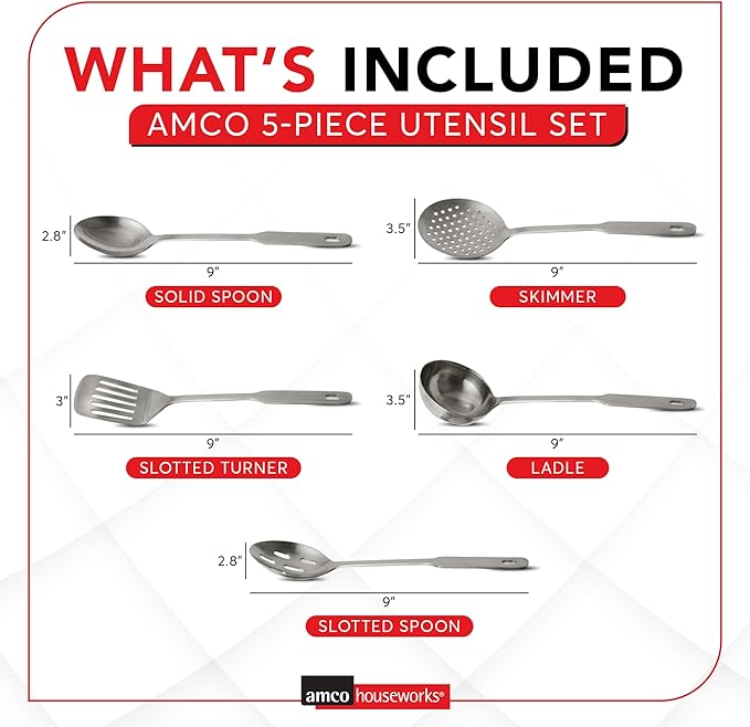 Amco 5 Piece Stainless Steel Cooking Utensil Set - Image 3
