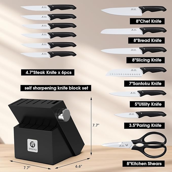 imarku Knife Set with Block, Sharp Knives Set with Built-in Sharpener, - Image 6