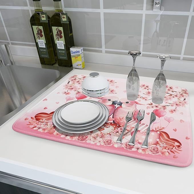Red Bird Dish Drying Mat Large Absorbent Microfiber Dish Drying Pad - Image 6