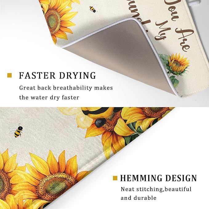 Giwawa Bee Gnomes Dish Drying Mat, Summer Sunflowers Elf Dish Drainer Mats - Image 3
