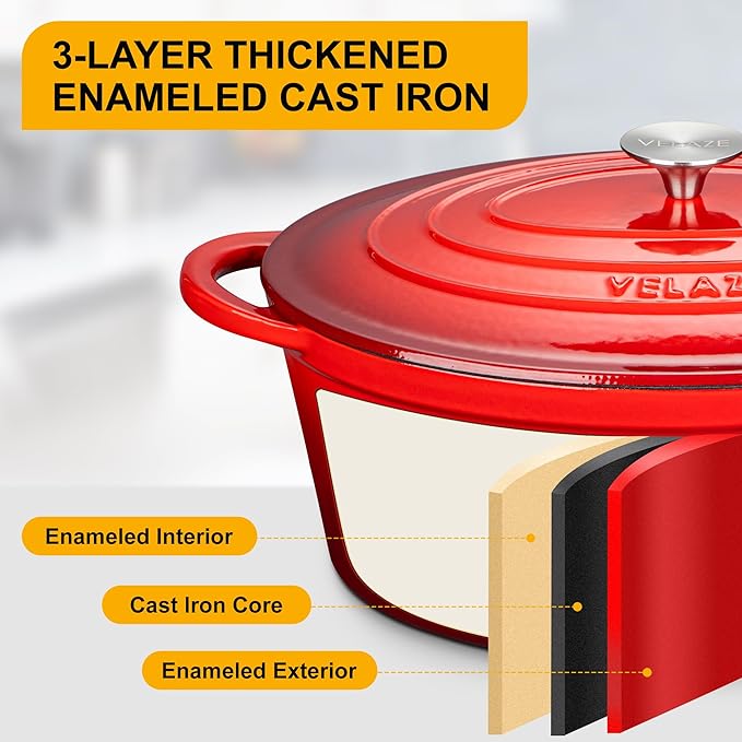 Velaze 7.5 QT Enameled Oval Dutch Oven Pot - Image 3