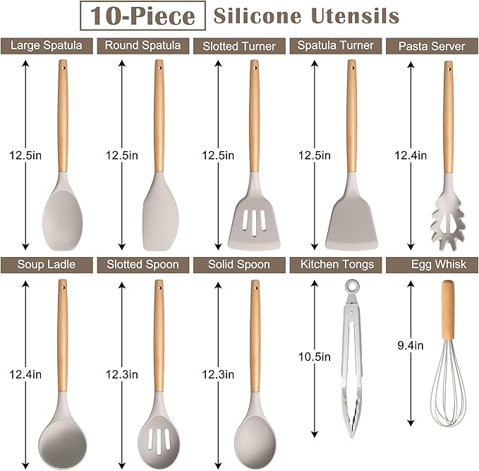 E-far Silicone Cooking Utensils Set, 10-Piece Heat Resistant Kitchen Utensils - Image 4
