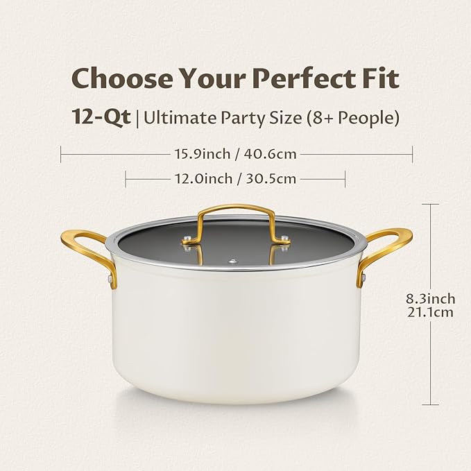 BEZIA Non Stick Stock Pot With Lid, 12 Quart Large Stockpot - Image 2