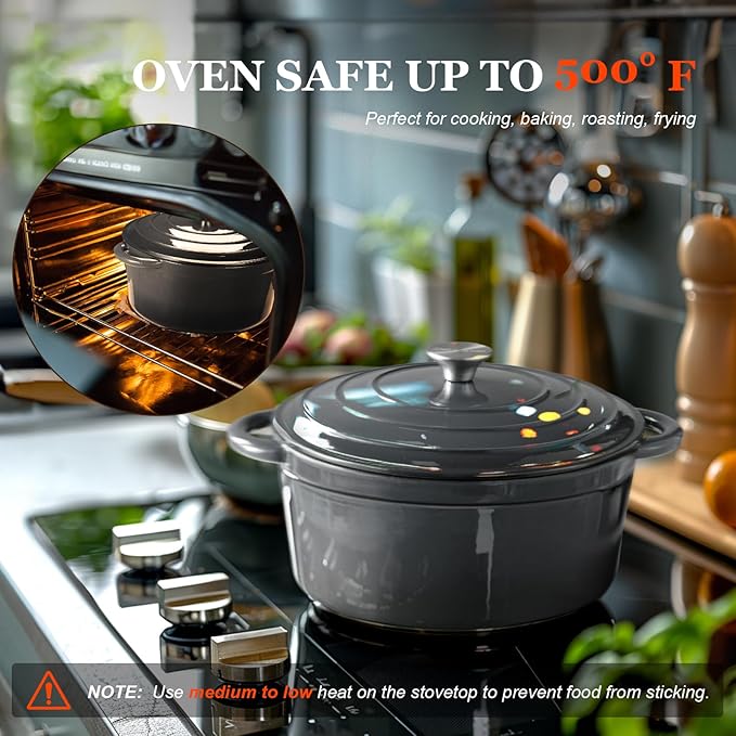 Overmont Enameled Cast Iron Dutch Oven - 7QT Pot - Heavy-Duty Cookware - Image 5