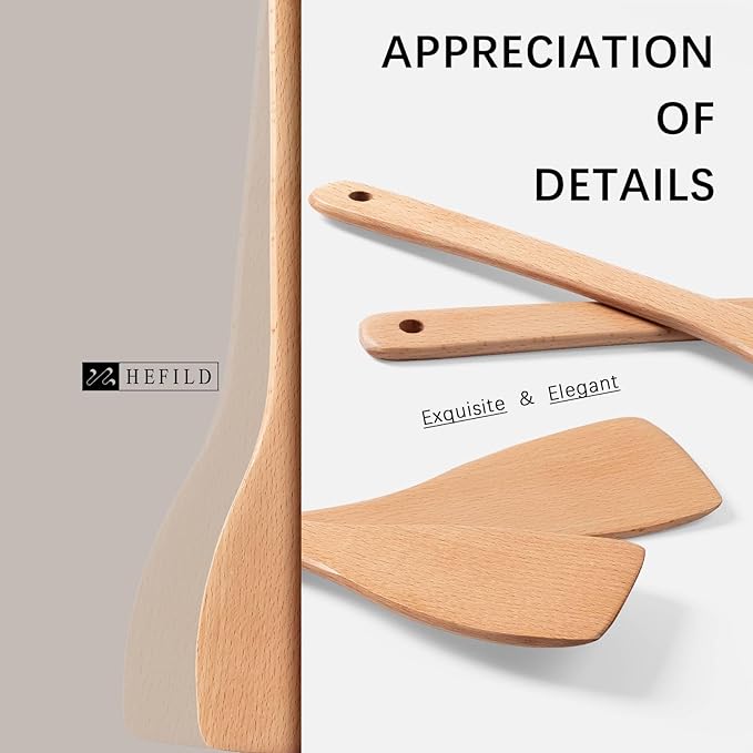 2pcs Wooden Spatulas for Cooking, 13inch Coated Beech Wood Turners for Frying - Image 4