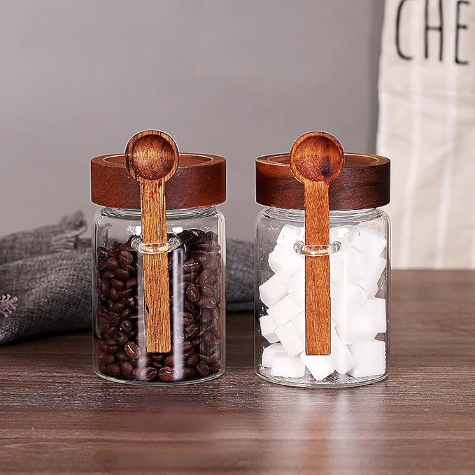 SAIOOL Sugar Jar with Lid and Spoon Set of 2, 16 OZ Tea Canisters - Image 8