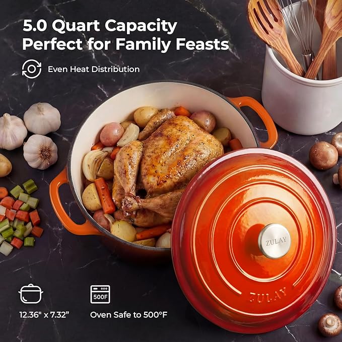 Zulay Kitchen 5 Quart Enameled Cast Iron Dutch Oven Pot - Image 6