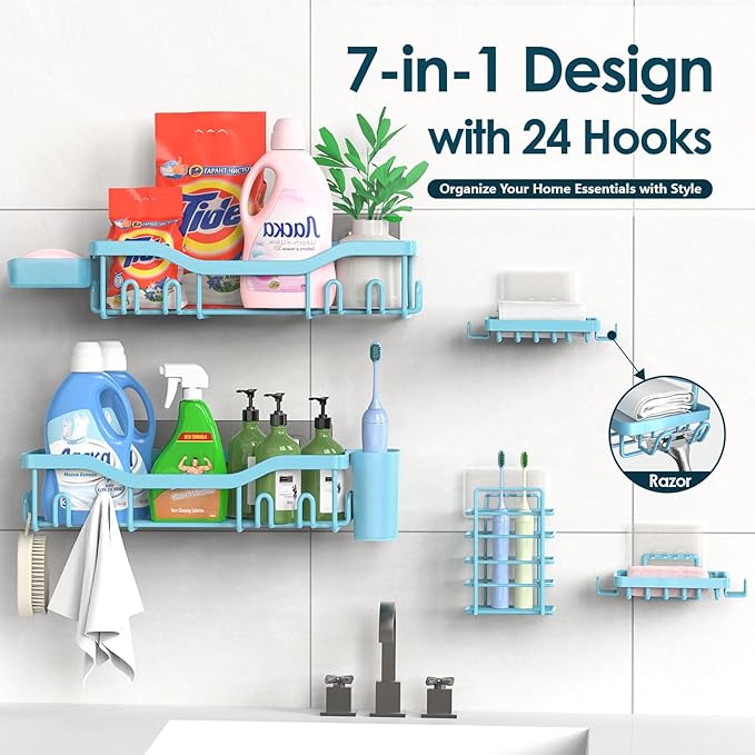 NESOMI Shower Caddy Adhesive Shower Organizer 7-Pack, Rustproof Stainless Steel - Image 7