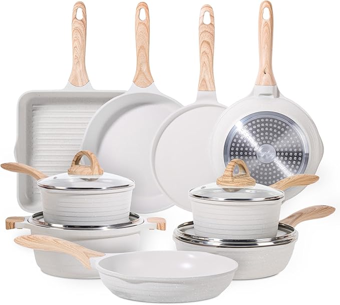 JEETEE 23pcs Pots and Pans Set Non Stick, w/Frying Pans, Sauté & Griddle & by JEETEE