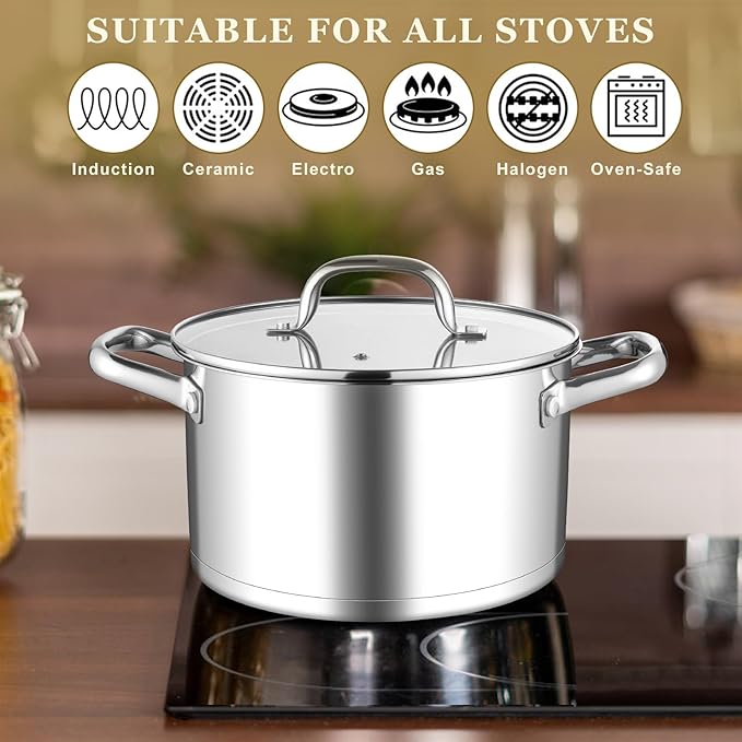 Leonyo Stainless Steel Stock Pot, 8 Quart Stock Pot - Image 4