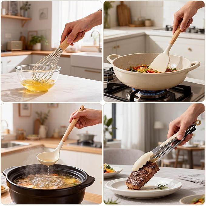 Silicone Cooking Utensil Set, Nonstick 446°F Heat-Resistant Cookware Kitchen - Image 8