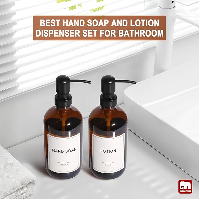 GMISUN Amber Glass Soap Dispenser, 4 Pack Bathroom Hand Soap Dispensers - Image 7