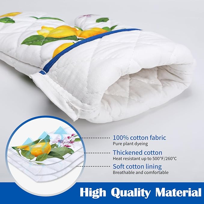 Summer Lemon Oven Mitts and Pot Holders Sets 4Pcs, 100% Cotton Heat Resistant - Image 2