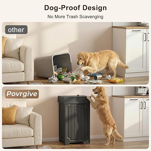 Povrgive Wood Trash Can Cabinet, 13 Gallon Hidden Kitchen Garbage Can - Image 3