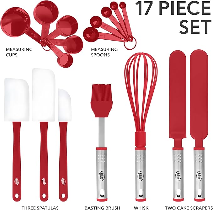 Silicone Spatula Set, 17 Piece Baking Utensils, Nylon and Stainless Steel - Image 5
