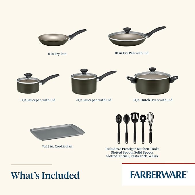 Farberware Dishwasher Safe Nonstick Cookware Pots and Pans Set, 15 Piece - Image 2