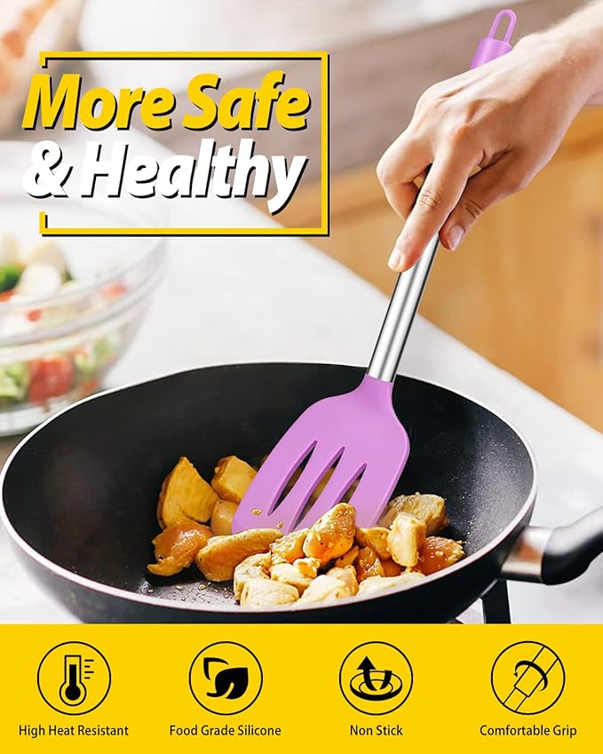 Pack of 2 Silicone Solid Turner, Non Stick Slotted Kitchen Spatulas, High Heat - Image 5
