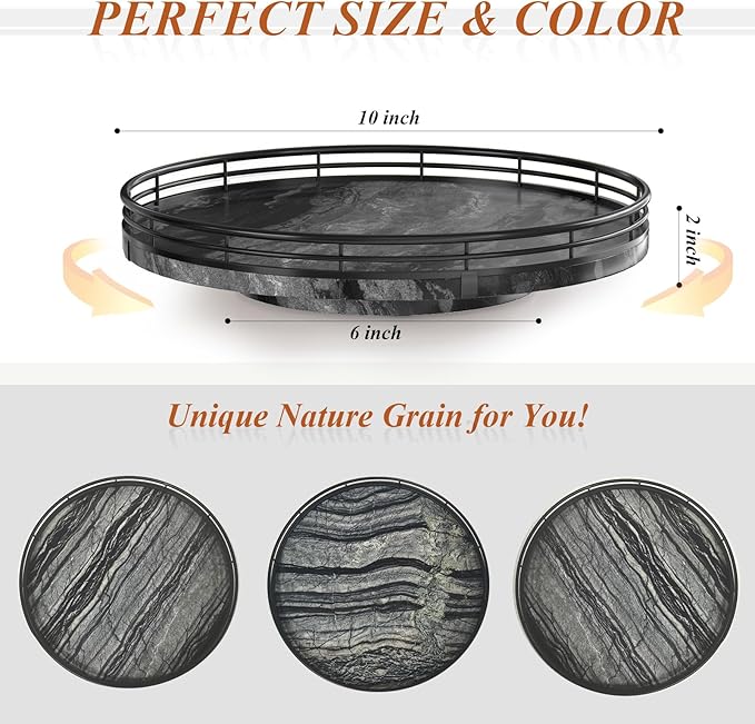 Marble Lazy Susan Turntable for Table Top – 10” Round Ancient Wood Grain Marble - Image 3
