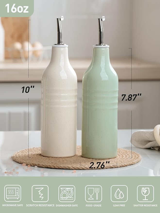 famiware Jupiter 16oz Ceramic Olive Oil Dispenser Bottle, Olive Oil and Vinegar - Image 4