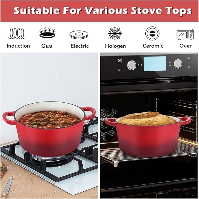 TeamFar Enameled Cast Iron Dutch Oven, 6 Quart Pot - Image 5