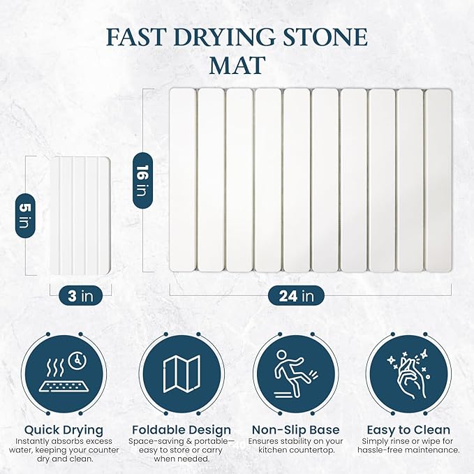 Stone Drying Mat for Kitchen Counter 24"×16"with Water Absorbent Diatomite - Image 2