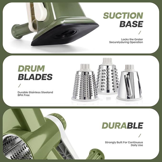 Rotary Cheese Grater, Cheese Shredder Hand Crank, Manual Cheese Grater - Image 7
